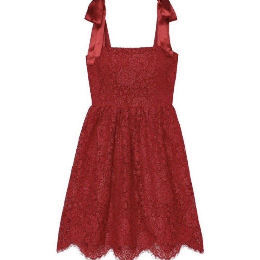 Gal Meets Glam Red Lace Lucia Tie Shoulder Dress